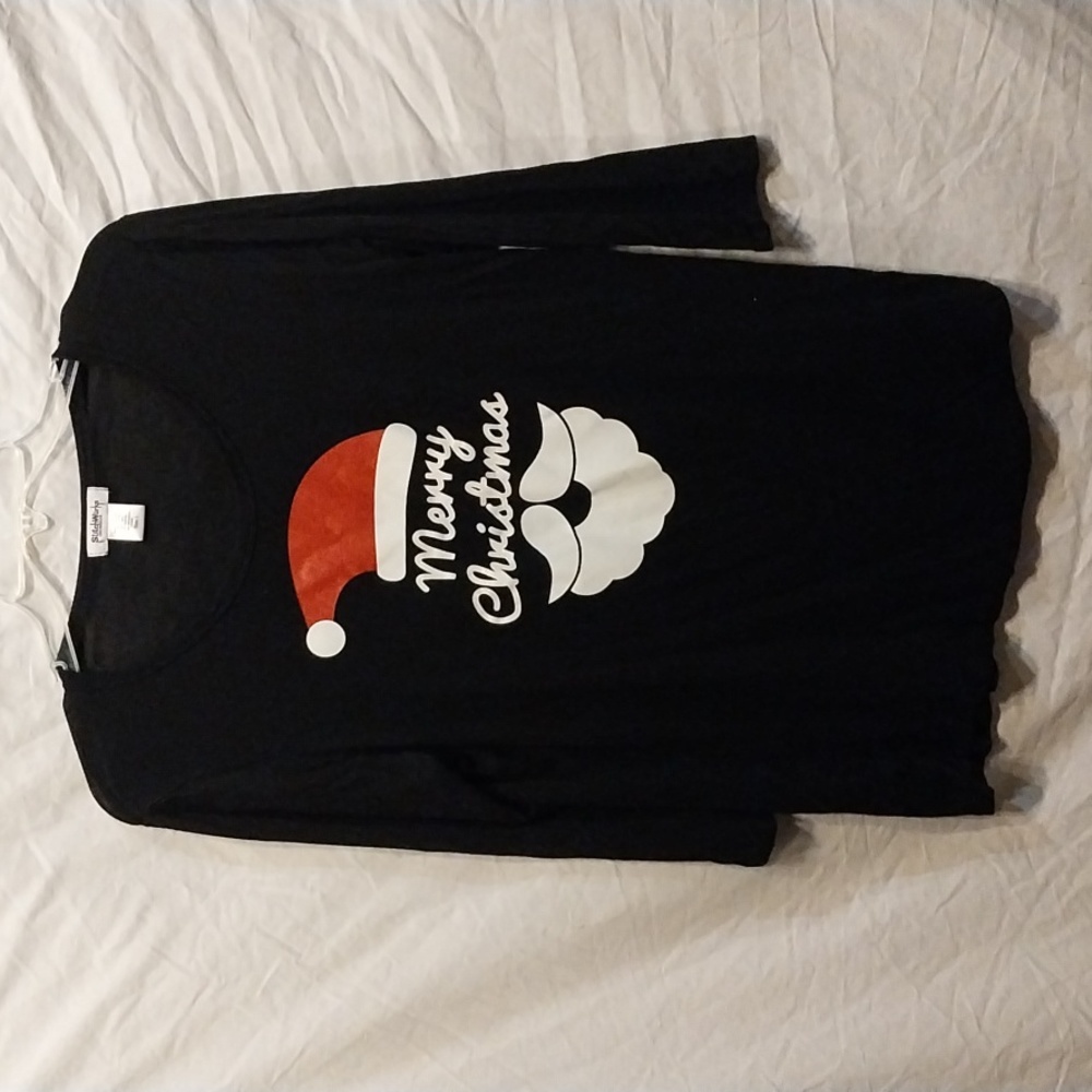 Women's Stitch Wurks Merry Christmas black long sleeve top size L
